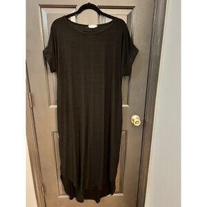Entro Black Ribbed Knit Hi-Low T-Shirt Dress Round Neck Short Sleeve XL